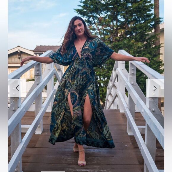 Bali Prema Amy Kimono Long Sun Dress Beach Cover Up V-Neck Batik One Size - Picture 1 of 7